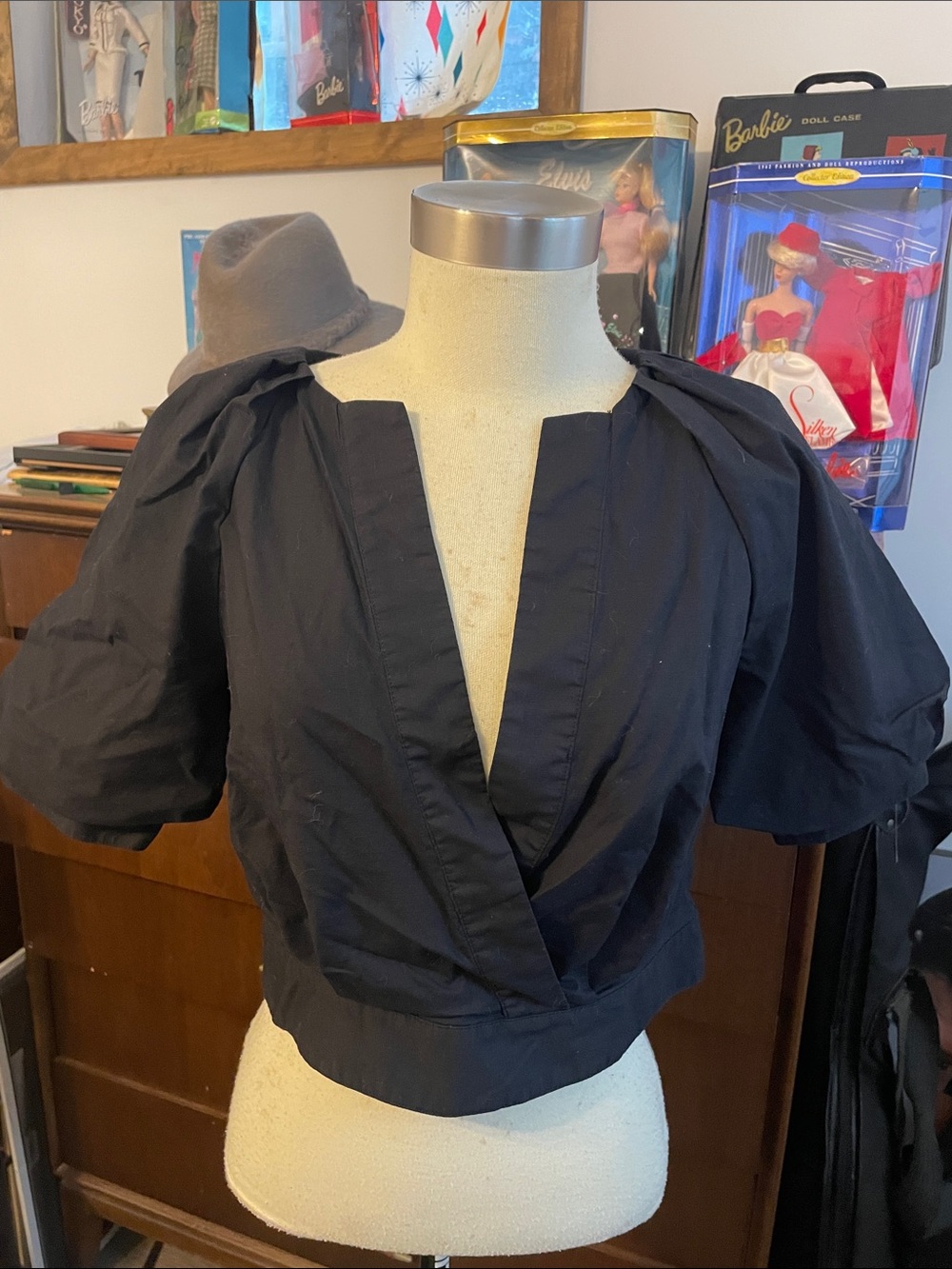 Banana Republic Black Puff-Sleeve V-Neck Women's Top XS